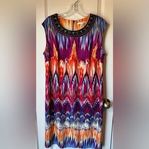 Studio One Women’s Multicolor Sleeveless Shift Dress Geometric Print Size 1X